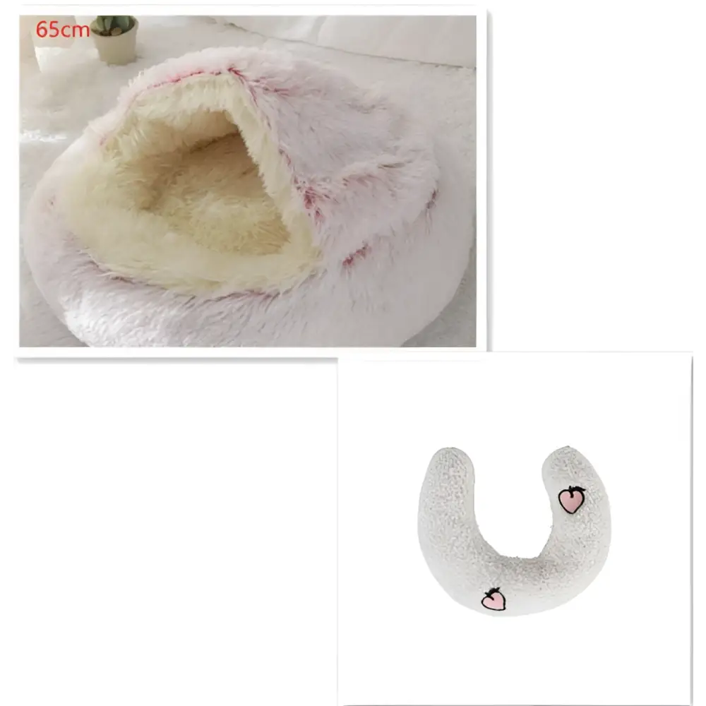 Pink Round Plush Warm Cat Bed Pet