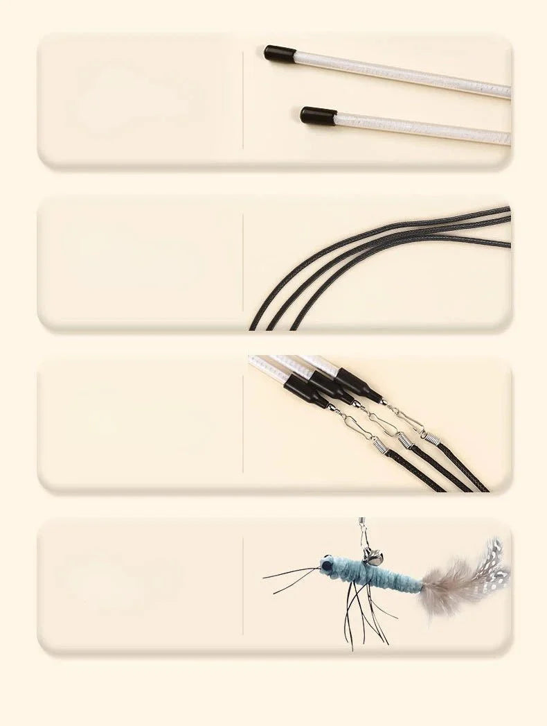 Dragonfly Feather Cat Toy Wand | Interactive Teaser with Optional Stick