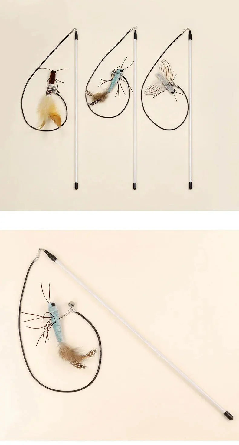 Dragonfly Feather Cat Toy Wand | Interactive Teaser with Optional Stick
