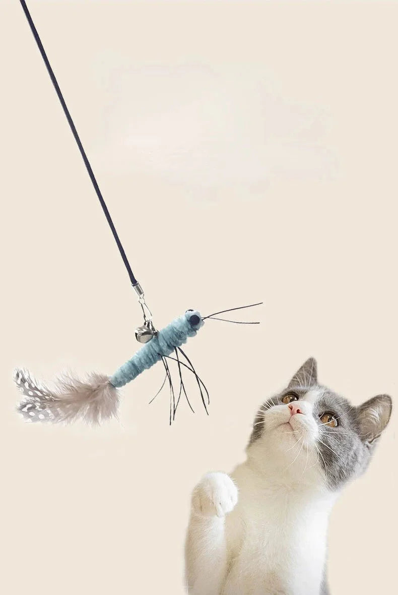 Dragonfly Feather Cat Toy Wand | Interactive Teaser with Optional Stick