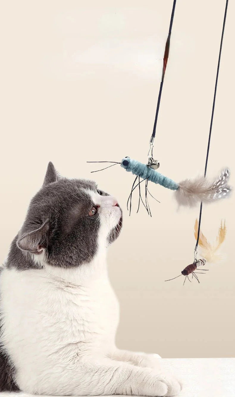 Dragonfly Feather Cat Toy Wand | Interactive Teaser with Optional Stick