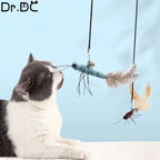 Dragonfly Feather Cat Toy Wand | Interactive Teaser with Optional Stick