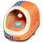 Touchdog ® 'Lazy-Bones' Rabbit-Spotted Panoramic Cat Bed with Teaser Toy