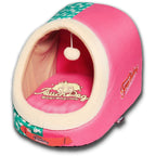 Touchdog ® 'Lazy-Bones' Rabbit-Spotted Panoramic Cat Bed with Teaser Toy