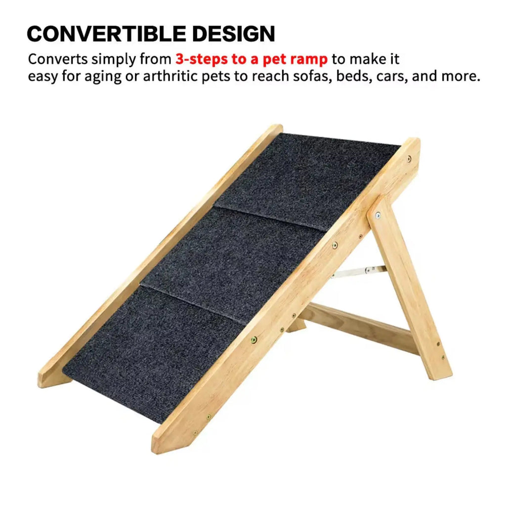 Wood Pet Stairs Foldable 3 Level Dog Ramp 110lb Capacity