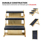 Wood Pet Stairs Foldable 3 Level Dog Ramp 110lb Capacity