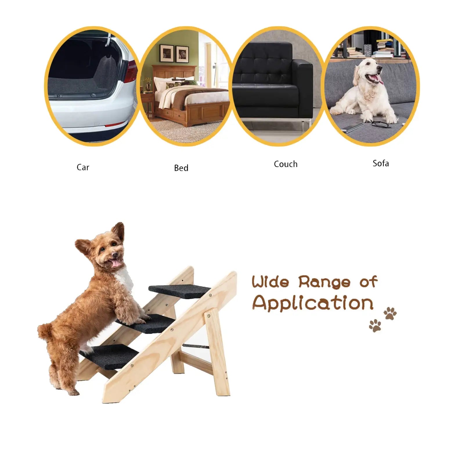 Wood Pet Stairs Foldable 3 Level Dog Ramp 110lb Capacity