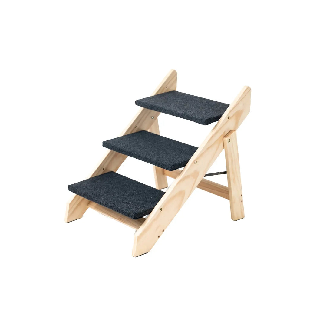 Wood Pet Stairs Foldable 3 Level Dog Ramp 110lb Capacity